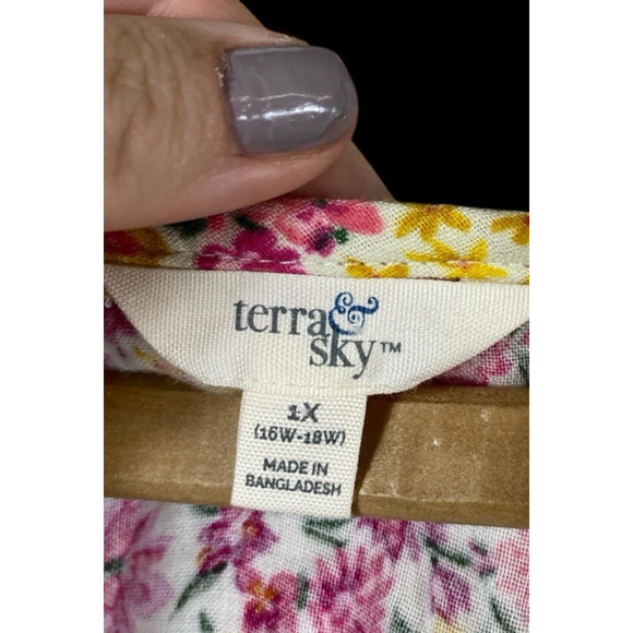 Terra & Sky Floral Top Fit & Flare Peplum Pink V Neck Romantic Cottagecore 1X - Picture 10 of 13